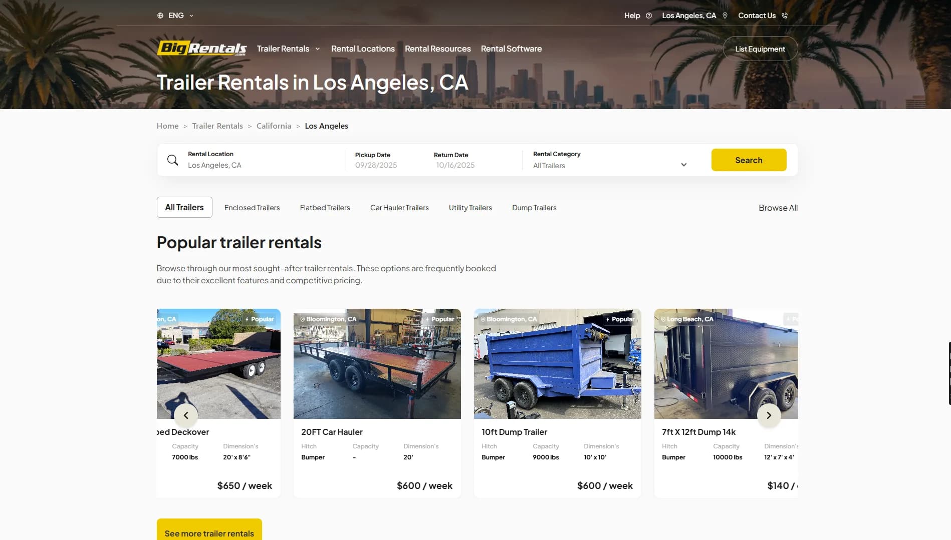 BigRentals trailer rental marketplace homepage
