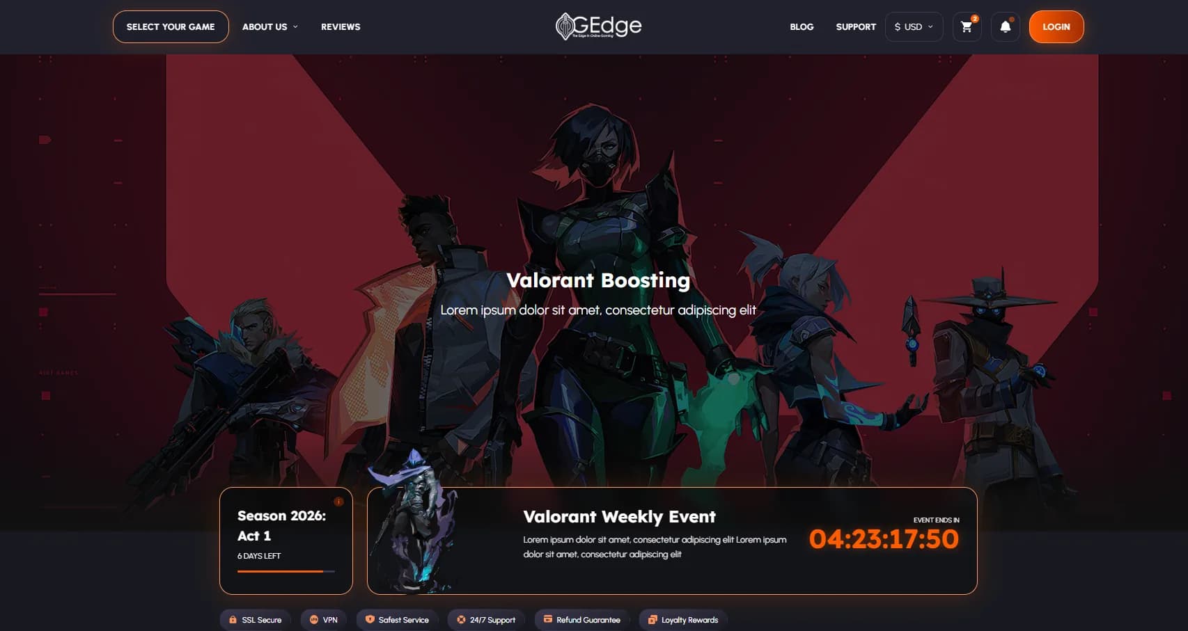 Valorant boosting configurator with live event countdown