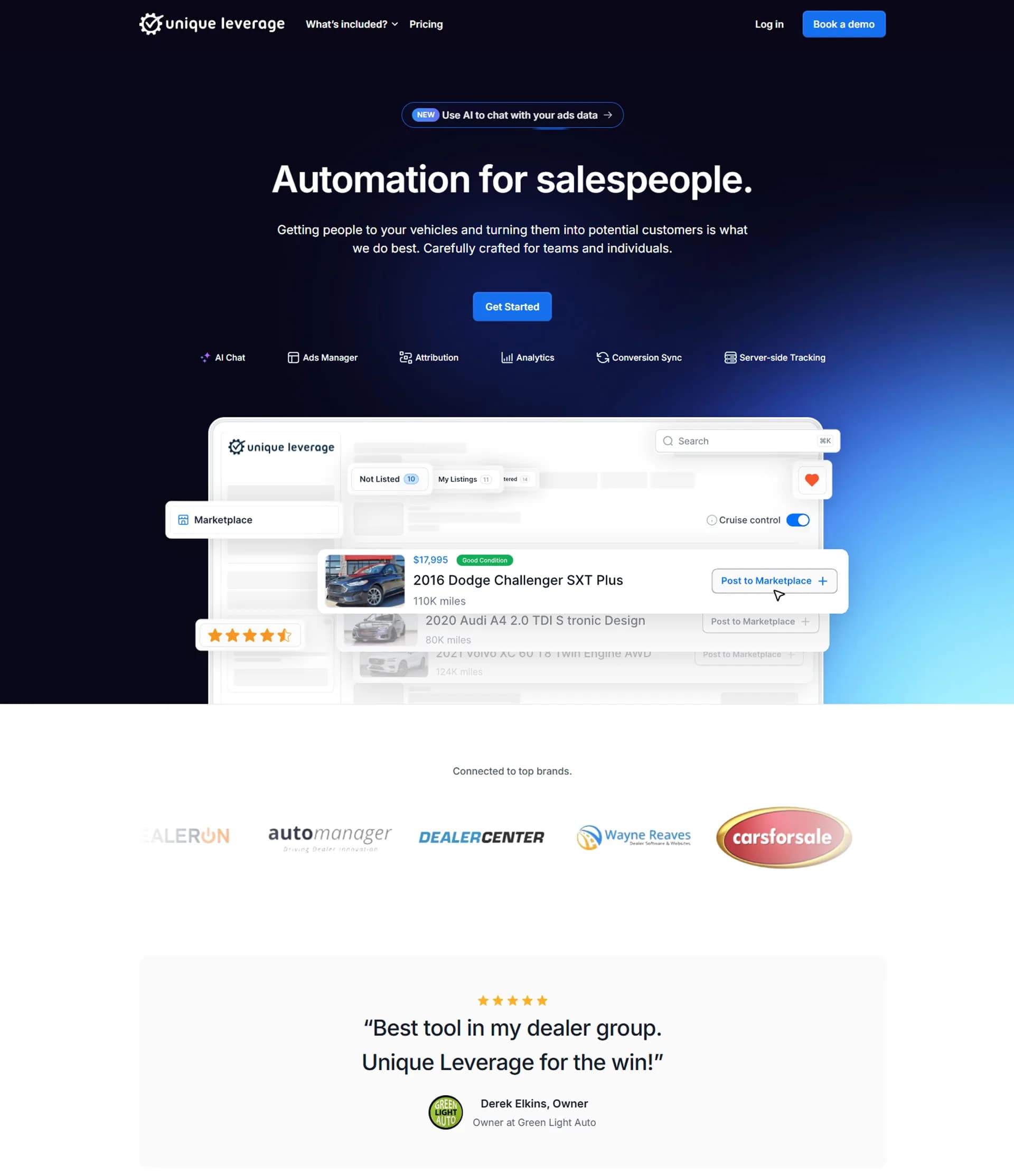 Unique Leverage landing page - automation for salespeople